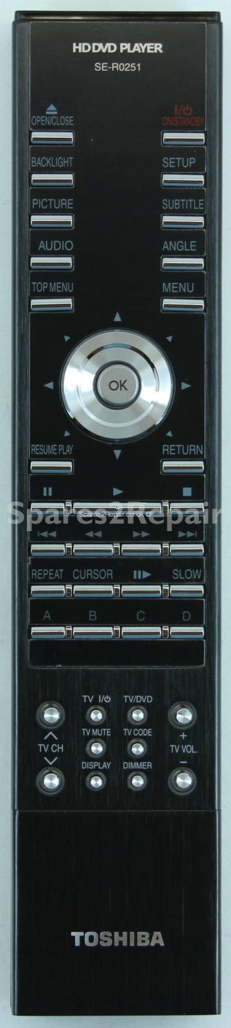Toshiba SER0251 SE-R0251 HDDVD Player Remote Control (Original)